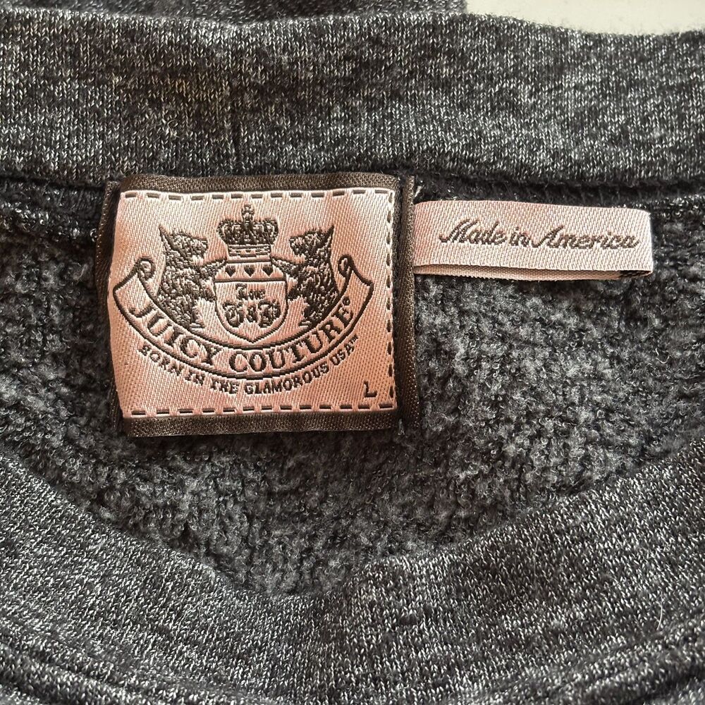 Juicy Couture Heathered Gray Cropped Ruffled Hem Sweatshirt Large USA - Picture 8 of 9